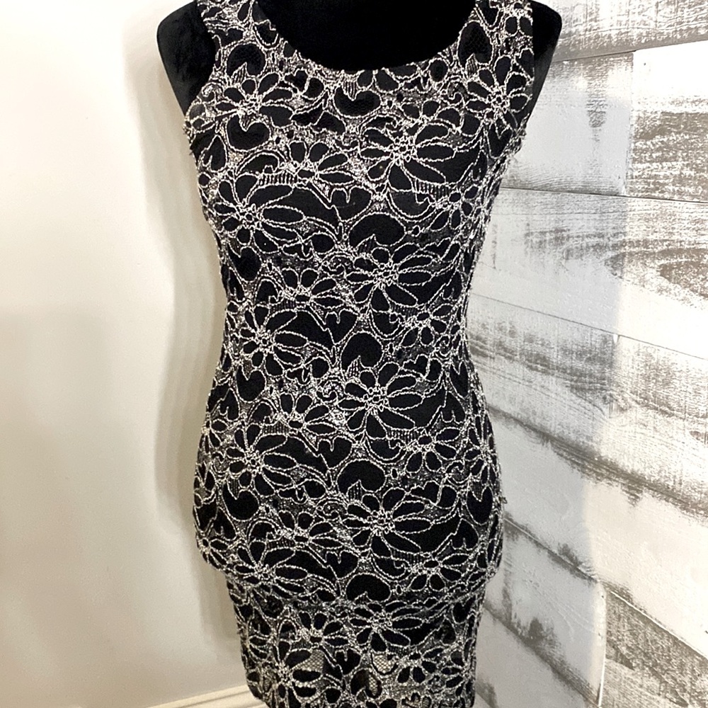 Wet seal Black dress with silver lacy designs